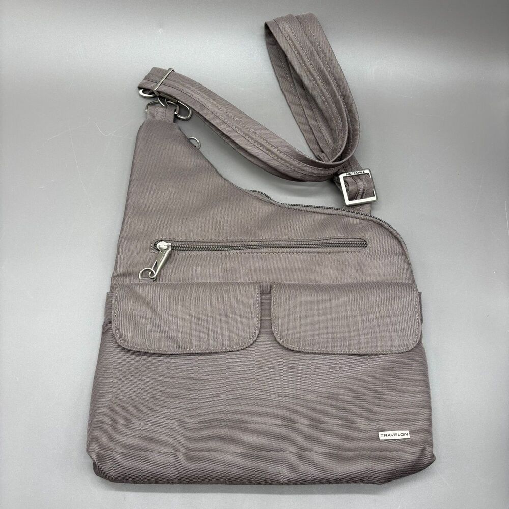 Travelon Anti Theft Classic Crossbody Sling Bag Taupe RFID Blocking Travel Purse